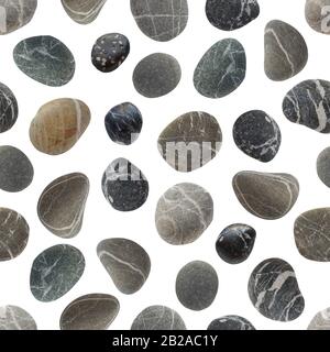 Stones Seamless pattern different color. Rocks with texture. Scandinavian wild nature trend surface design isolated on white background. Gray brown Stock Photo