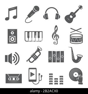 Music icons set on white background Stock Vector