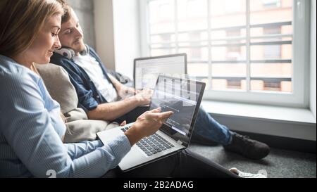 Developing programming and coding technologies. Website design. Programmer working in a software develop company office. Stock Photo