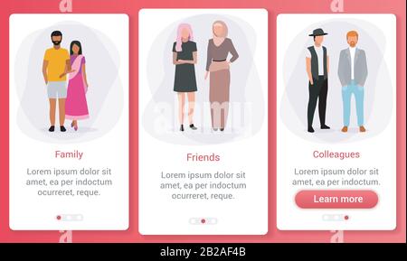 Interpersonal relationships onboarding mobile app screen template. Race and ethnic relations. Multicultural family, friends, colleagues. Website steps Stock Vector