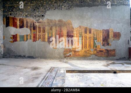 Oplontis Villa of Poppea - The ancient entrance to the villa was on the south side of the large Tuscanic atrium (without columns) Stock Photo