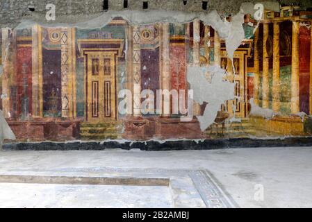 Oplontis Villa of Poppea - The ancient entrance to the villa was on the south side of the large Tuscanic atrium (without columns) Stock Photo