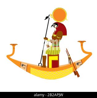 ancient egyptian ra amungod sun  boat illustration Stock Photo