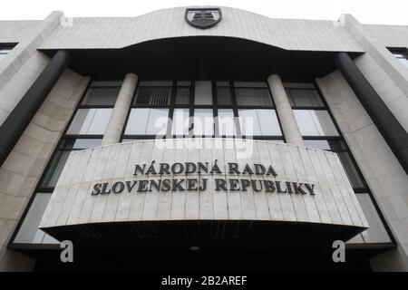 Bratislava, Slovakia. 29th Feb, 2020. The seat of the National Council of Slovakia is seen on day of Slovak general elections, on February 29, 2020, in Bratislava, Slovakia. Credit: Ondrej Deml/CTK Photo/Alamy Live News Stock Photo