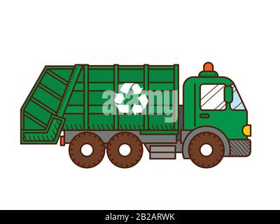 Garbage truck isolated on white background. Vector illustration Stock Vector