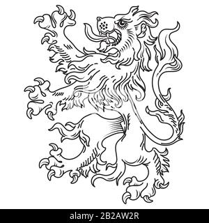 A medieval heraldic coat of arms, heraldic lion, heraldic lion silhouette Stock Vector