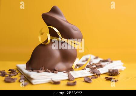 Delicious Easter holiday chocolate bunny, eggs and sweets Stock Photo