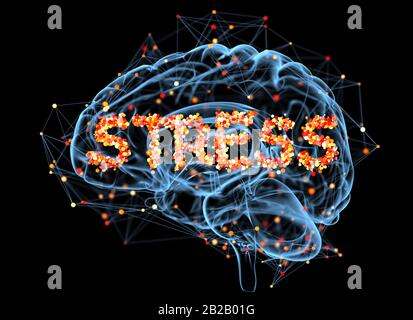 Disturbing thoughts and troubles lead to stress. 3D illustration Stock Photo