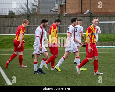 Glasgow, Scotland, UK. 29th February 2020: The West Region Premiership game between Rossvale Juniors and Clydebank FC. Stock Photo
