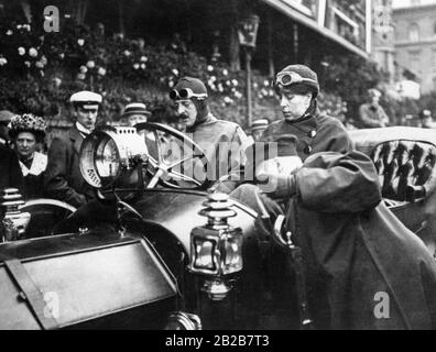 Grand Duchess Victoria of Russia (born von Saxe-Coburg and Gotha) with her husband, Grand Duke Cyril of Russia on a car trip through Sweden in 1912. The fact that the princess was driving the car herself caused considerable sensation. Stock Photo