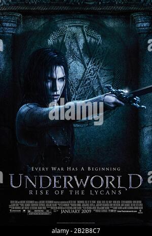 Underworld: Rise of the Lycans (2009) directed by Patrick Tatopoulos and starring Rhona Mitra, Michael Sheen, Bill Nighy and Kevin Grevioux. Prequel origin story of the beginning of the Vampire-Lycan war between vampires and werewolves. Stock Photo