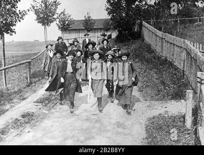 Girl scouts in the countryside. Stock Photo