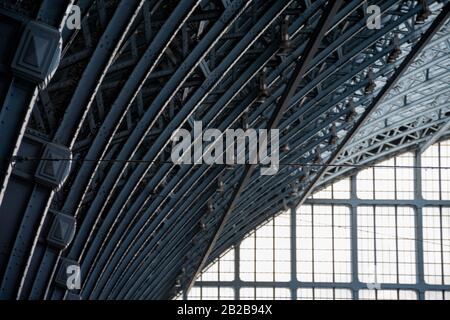 Close up view of the rooftop structure at St. Pancras Railway Station in London, England Stock Photo