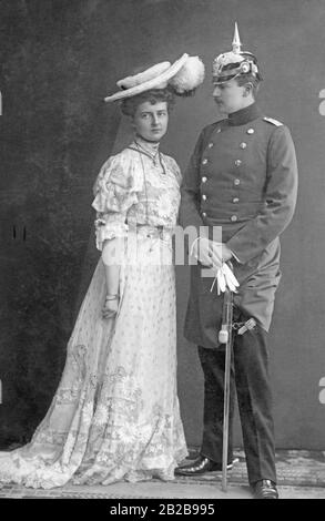 The couple Wilhelm Eitel Friedrich Christian Karl Prince of Prussia and Sophie Charlotte of Oldenburg married in 1906, the marriage remained childless and they divorced in 1926. The photo is undated. Stock Photo