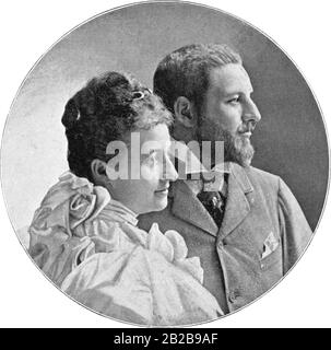 Portrait of the couple von Orleans. Archduchess Maria Dorothea Amalie of Austria was a member of the Hungarian line of the House of Habsburg-Lorraine and was the great-granddaughter of Leopold II of Austria. In 1896 she married her second cousin from the House of Orleans, Duke Louis Philippe Robert d'Orleans, the pretender to the French throne. The marriage went childless and the couple separated in 1914. Stock Photo