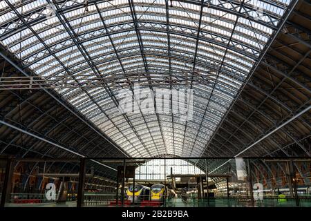 Close up view of the rooftop structure at St. Pancras Railway Station in London, England Stock Photo