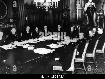 The photograph was taken during a meeting of the Grand Council of the Admiralty in London. The Admiralty was in charge of the Royal Navy until 1964. Stock Photo