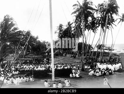 Celebration marking the introduction of Samoan self-government in the Samoan town of Mulinu'u on 14.08.1900. Stock Photo