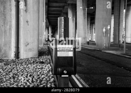 Pedestrian crossing under Kingston Bridge in Glasgow City Centre Stock Photo