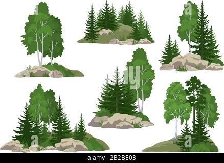 Landscapes with Trees and Rocks Stock Vector