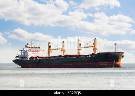 Aerial view of general cargo ship in open sea Stock Photo