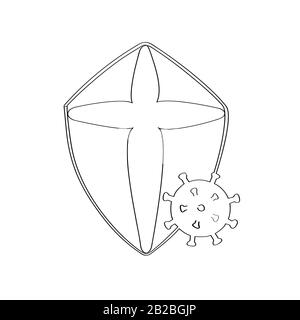 Virus protection icon. Drawn by hand in one line. Isolated on white background. Stock vector illustration. Stock Vector
