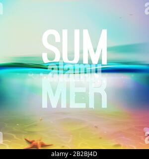 Underwater blue, aqua, green realistic ocean background. Summer backdrop. Vector illustration with deep underwater sea scene. Banner with horizon Stock Vector