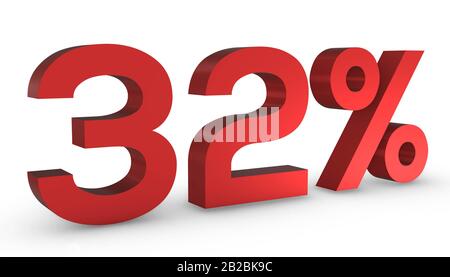 Numeral 32, thirty two, isolated on white background, 3d
