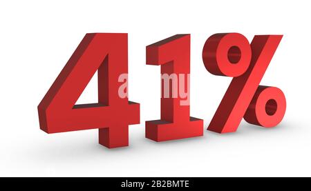 3D Shiny Red Number Fourty One Percent 41% Isolated on White Background. Stock Photo