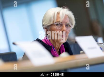 Belgium, Brussels, on September 4, 2019: Christine Lagarde, President of the European Central Bank, here before the Committee on Economic and Monetary Stock Photo