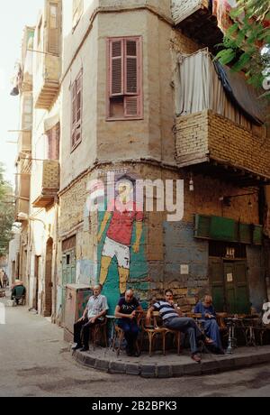 Football - Street art of Egypt footballer Trezeguet in Islamic Cairo in the city of Cairo in Egypt in North Africa Middle East Stock Photo