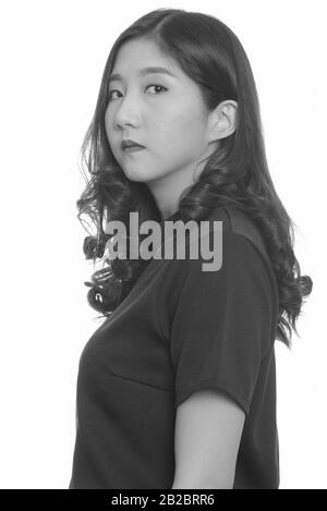 Portrait of young beautiful Asian woman in black and white Stock Photo