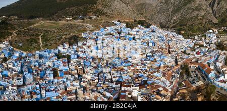 Aerial of famous blue city Chefchaouen Stock Photo