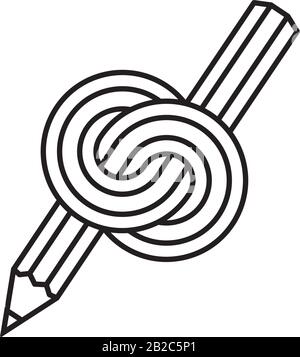 Knotted pencil vector line icon. Writers block outline symbol. Stock Vector