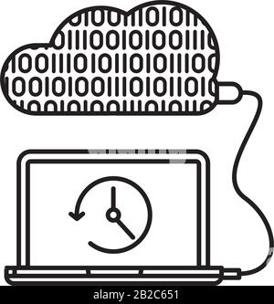 Cloud backup by wire from laptop computer vector line icon. Data safety outline symbol. Stock Vector