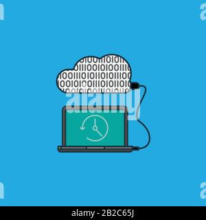 Cloud backup by wire from laptop computer vector illustration for Backup Day on March 31st. Data safety symbol. Stock Vector