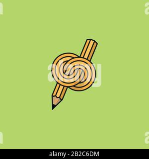 Knotted pencil vector illustration for pencil Day on March 30. Writers block color symbol. Stock Vector