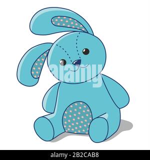 blue Bunny of fabric on a white background, stuffed toy Stock Vector