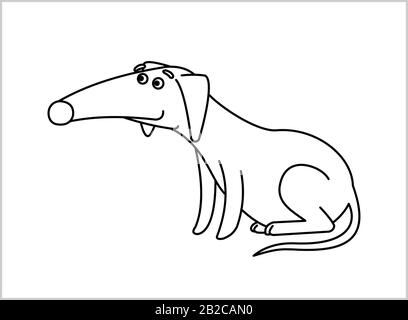 Dog. Red-haired Dachshund With a Long Nose. Funny Dachshund Sitting. For Children's Coloring Book. Outline Vector Image Isolated on white background. Stock Vector