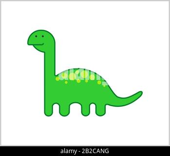 Cute Herbivorous Long-necked Dinosaur, Dino with a Long Neck. Diplodocus, Brachiosaurus, Brontosaurus. For Print. Modern flat Vector image Isolated on Stock Vector