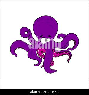 Octopus. Smiling octopus With Suckers On Tentacles. Friendly Octopus. Vector Image on white background. Stock Vector