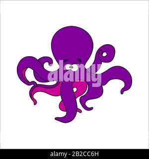 Octopus. Sad funny friendly octopus. For a children's coloring book. Vector image on white background. Stock Vector