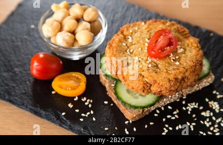 Vegetarian burgers with chikpeas and the fresh vegetables Stock Photo
