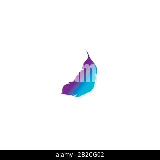 Blue-violet gradient feather print vector illustration. Feather silhouette close-up Stock Vector