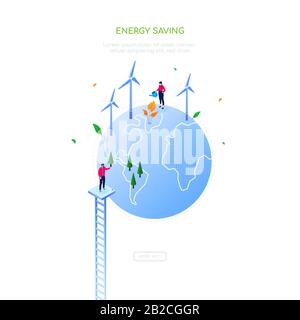 Energy saving - modern colorful isometric web banner Stock Vector