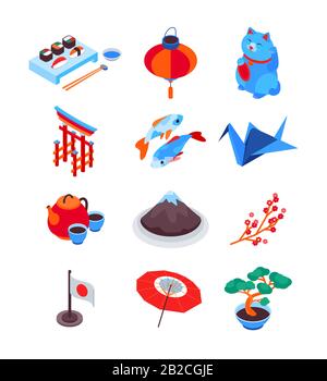 Amazing Japan - modern colorful isometric icons set Stock Vector