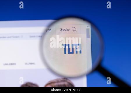 Los Angeles, California, USA - 3 March 2020: Technical University of Munich website homepage logo visible on display screen, Illustrative Editorial Stock Photo