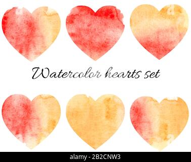 Abstract watercolor hearts set isolated on white. Love elements Stock Photo