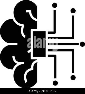Intellectual processor black icon, concept illustration, vector flat symbol, glyph sign. Stock Vector