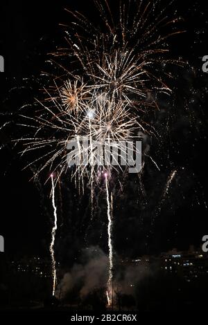 Fireworks during the celebration of the 'Crida' in Valencia, Spain, 1 March 2020. Stock Photo